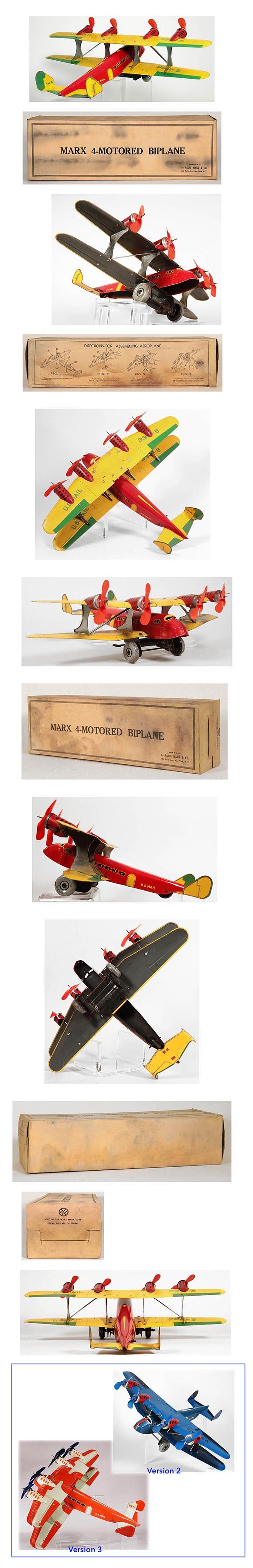 1936 Marx, TWA 4-Motored U.S. Mail Biplane in Original Box